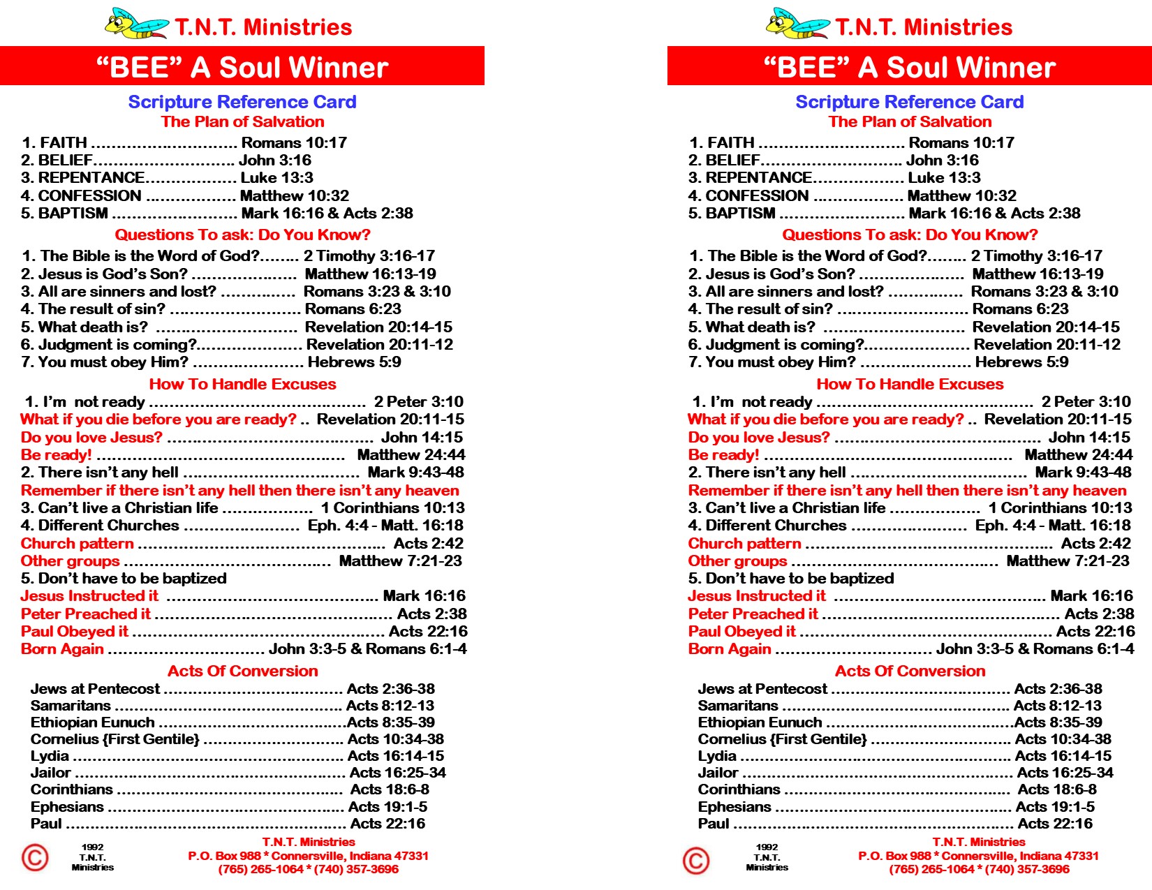 Scripture Reference Cards  "Be A Soul Winner"  (Pack of 100)